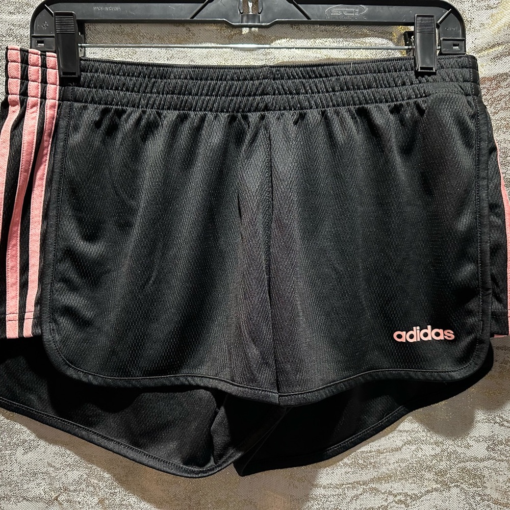 Adidas Athletic Shorts Black with Pink Stripes